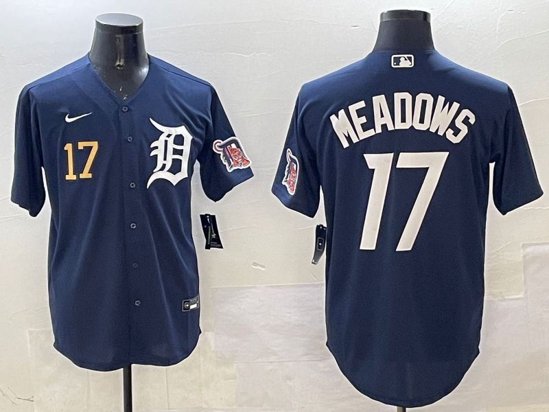 Men Detroit Tigers #17 Meadows Drak Blue Game 2025 Nike MLB Jersey style 2